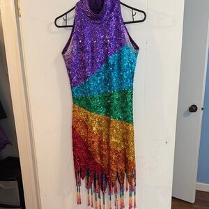 Sequin Rainbow Dress with Fringe